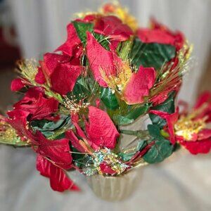 Vintage 17'' Fiber Optic Color Changing Christmas Poinsettia Flower Works